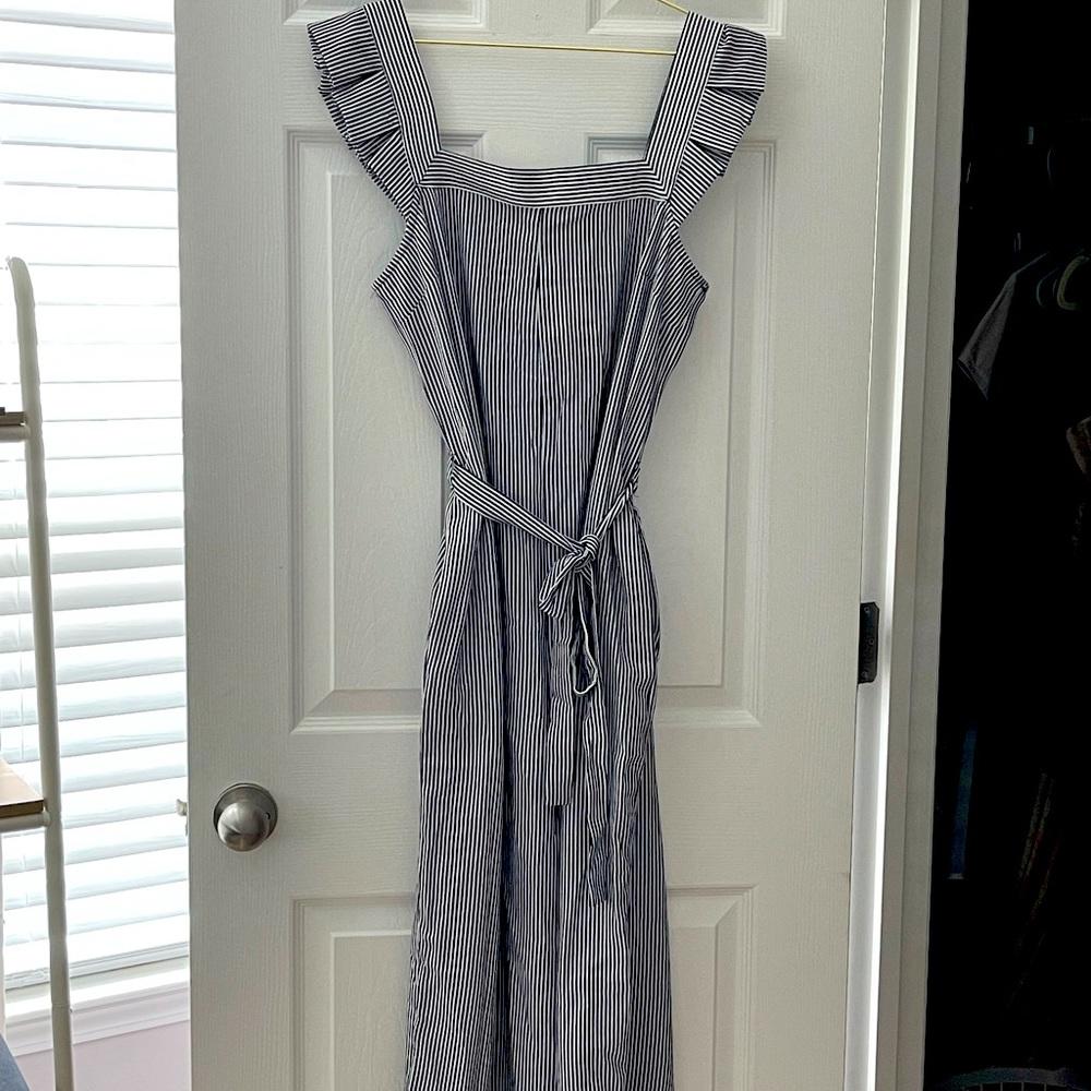 Medium white & navy thin striped jumpsuit